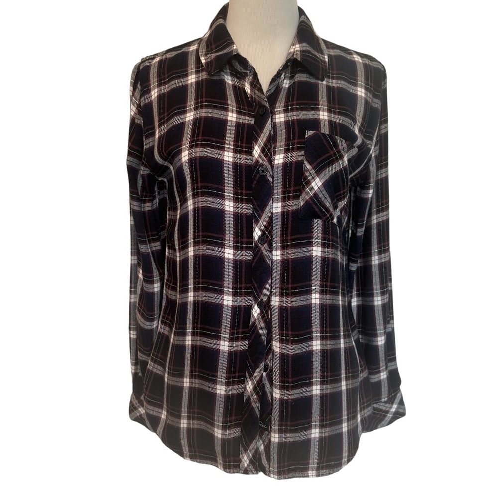 Rails cotton flannel blue, maroon,and white plaid long sleeve shirt